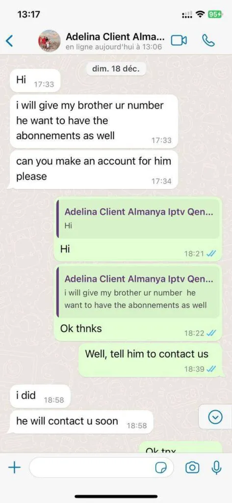Real WhatsApp customer support experience and positive feedback 5 on Pro IPTV